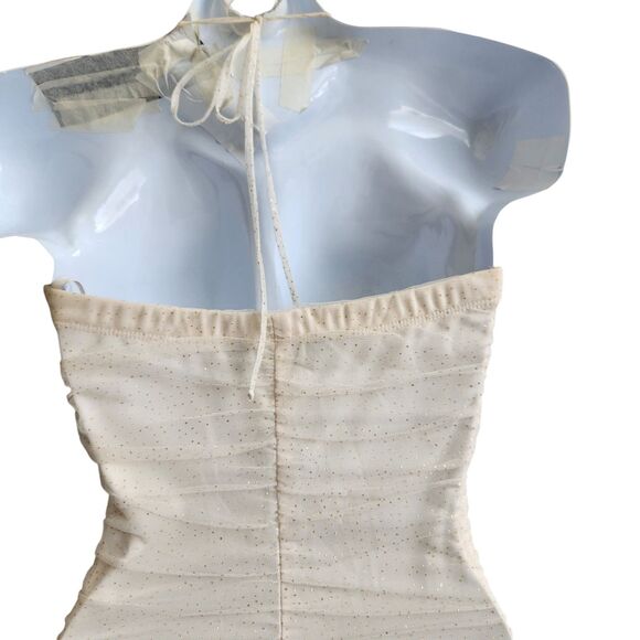 Speechless VTG Y2K Balletcore Midi Dress-M-Ivory/Gold Glitter Tulle-Ruched-Fairy - Picture 7 of 13